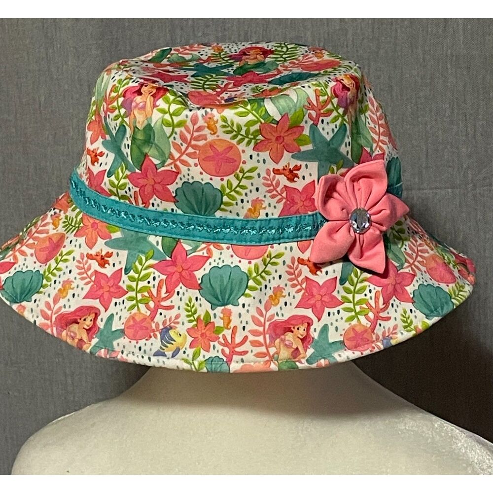 Disney Little Mermaid Ariel Bucket Hat Kids Floral Pink Beach M/L